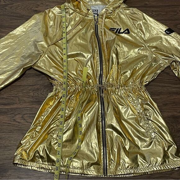 Fila Anorak Metallic Women’s Windbreaker Jacket Gold With Black Letters Size XL - Picture 12 of 14